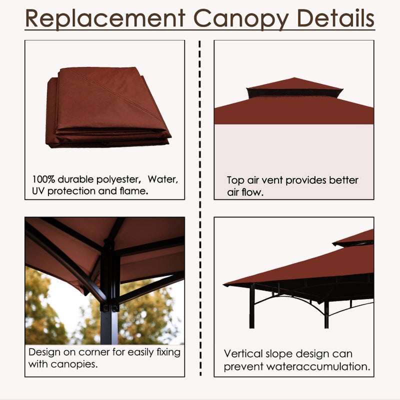 Hugline Grill Gazebo Replacement Canopy Roof - Hugline 5x8 Outdoor Grill Shelter Canopy Top Double Tiered BBQ Tent Cover Fit for Model L-GG001PST-F (Burgundy) - Image 4